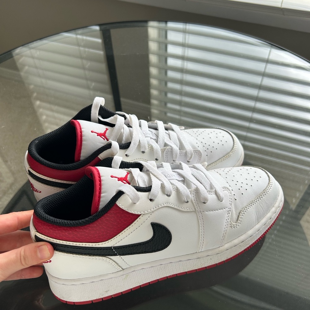 Jordan Sneakers White and Red Sneakers with Black Swoosh
